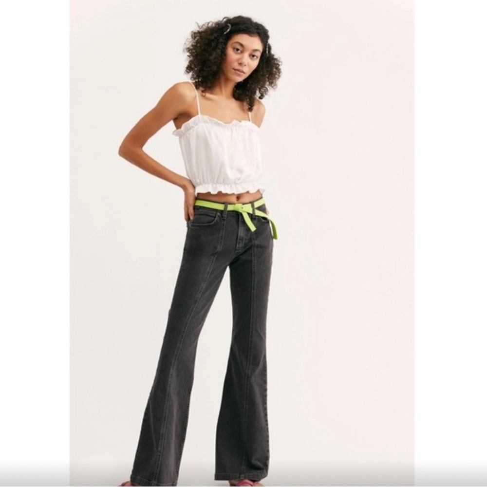 Wrangler / Free People Seamed High Rise Flare Jeans in Charcoal NWT - Picture 2 of 9